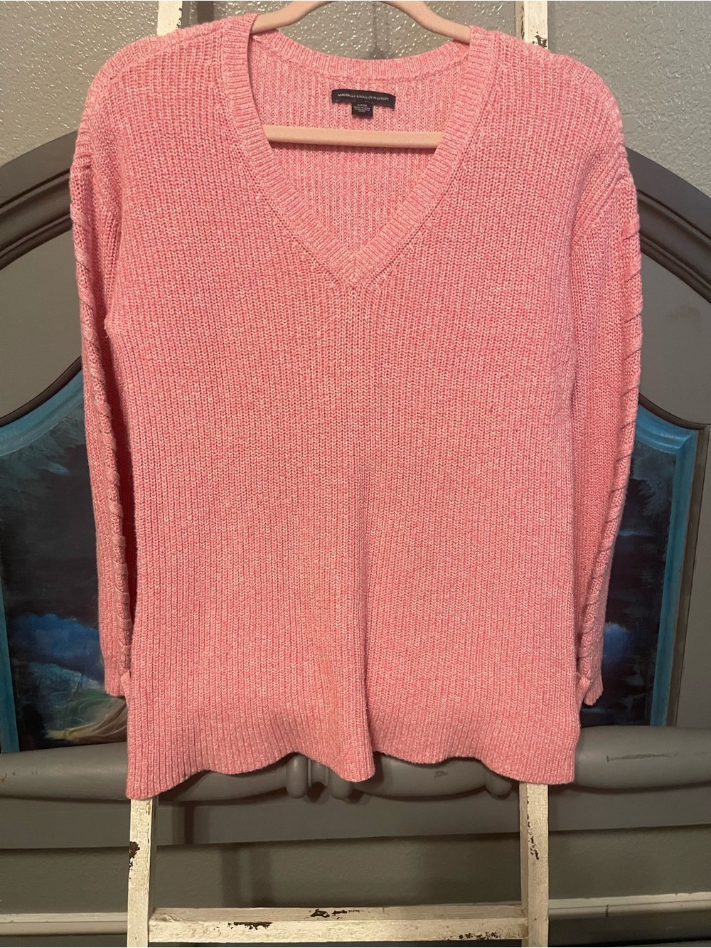 American Eagle Outfitters Pink V-Neck Ribbed Sweater
